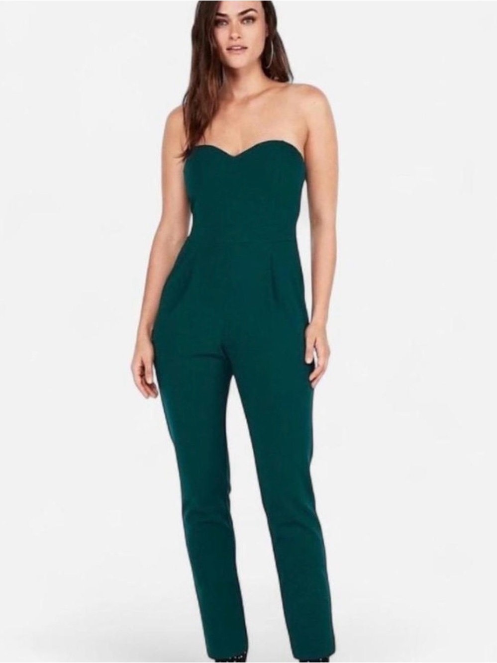Express Strapless Emerald Green Jumpsuit